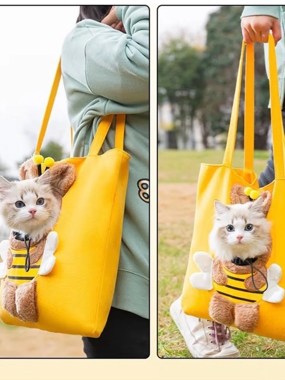 Fuzzy Bumble Bee Cat Carrier Tote Bag